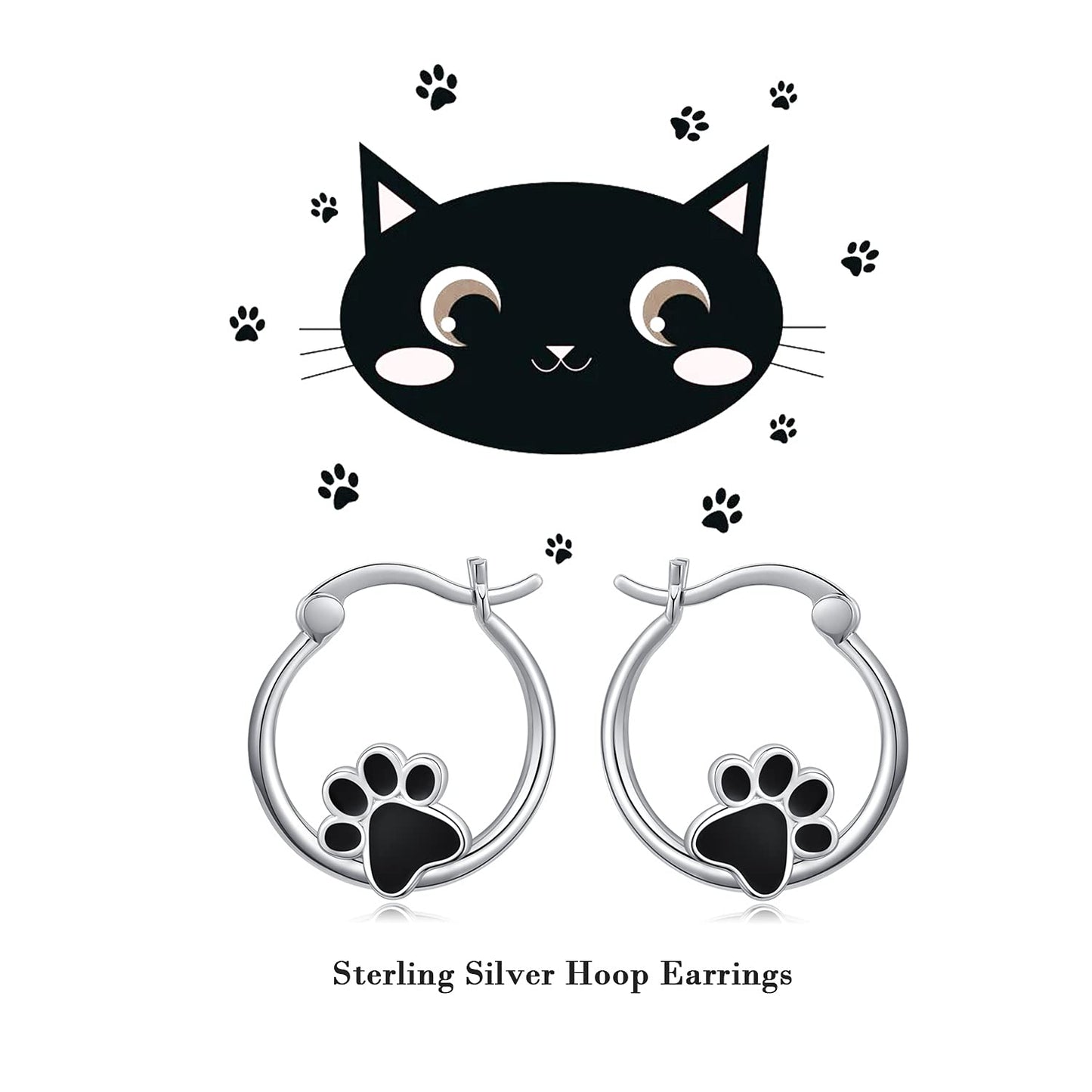 Pet Paw Earrings Sterling Silver Puppy Dog Cat Paw Print Small Hoop Earrings for Sensitive Ears Dog Lovers Graduation Gifts for Women Daughter Her