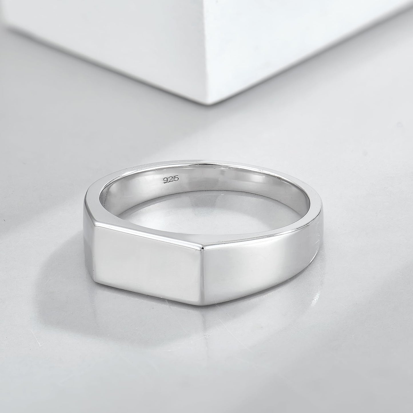 STARCHENIE Sterling Silver Signet Ring, 6mm Wedding Band, Unisex Pinky Thumb Ring Size 7