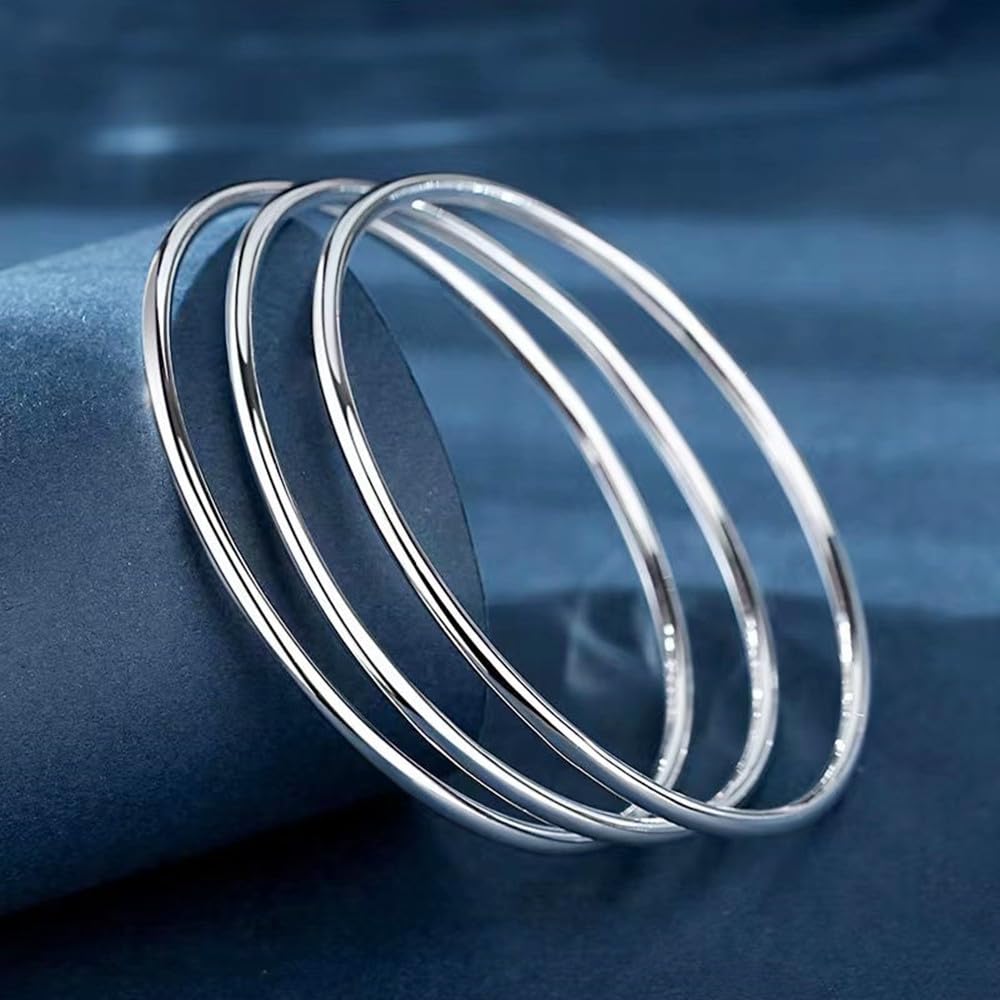 Sterling Silver Bangle Bracelets for Women,Fashion Jewelry Simple Adjustable 925 Silver Cuff Bangles for Women Mom Wife Valentine Mothers Day Gift