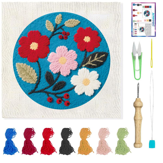 ACRNIGHEET Punch Needle Kits for Adults Beginners Include Instructions, Flowers Easy Punch Needle Embroidery Kit, Pre-Printed Pattern, Embroidery Hoop, Yarns, Needles, DIY Crafts Christmas Gifts Idea