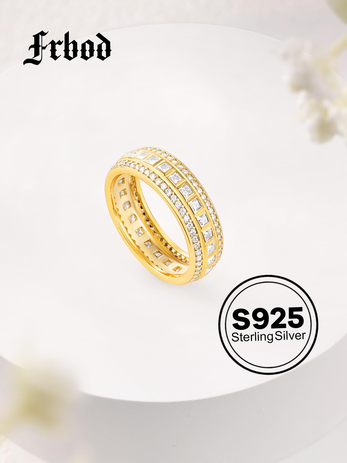 Frbod Womens Eternity Moissanite Band Yellow Gold Plated Diamond Ring for Men Chunky Engagement Rings Size 9