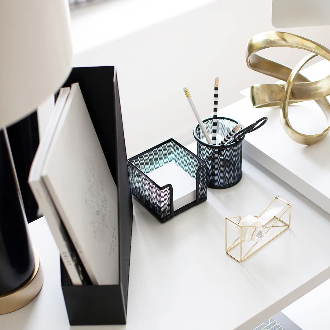 BLU MONACO Black Desk Organizer Set | 5-Piece Metal Office Supplies Collection with Hanging File Organizer, Magazine Holder, Pen Cup, Sticky Note Holder & Letter Sorter | Workspace Organization