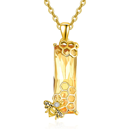 AENEAS Valentines Day Gifts for Women Her Bee Necklaces Sterling Silver Gold Plated Honeycomb Pendant Citrine Jewelry Cute Animal Christmas Gifts for Her Wife Women