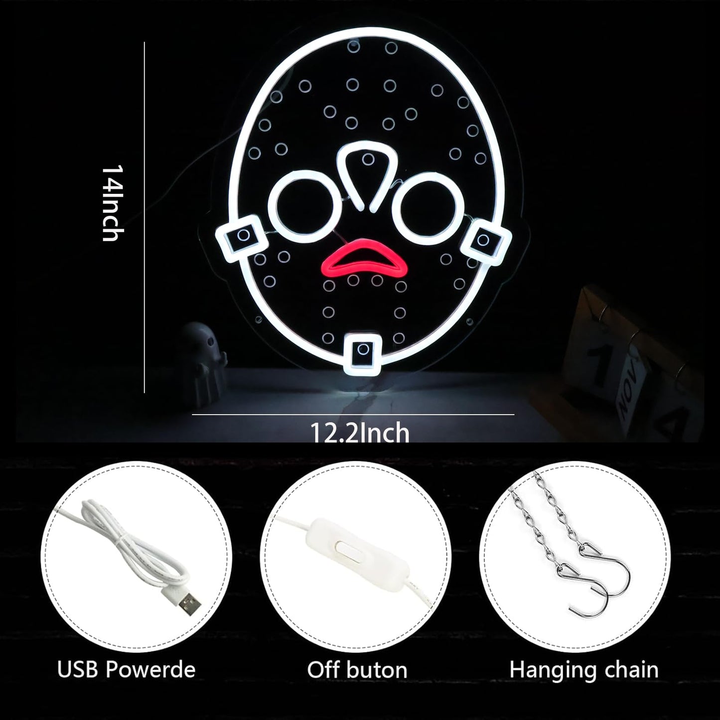 SEMTNEBI Horror Figure Neon Signs Neon Lights for Wall Decor, Dimmable LED Friday The 13th Neon with USB Power for Kids & Adults Room Decoration, Birthday Party Bar Home Halloween Gift14*12.2inch
