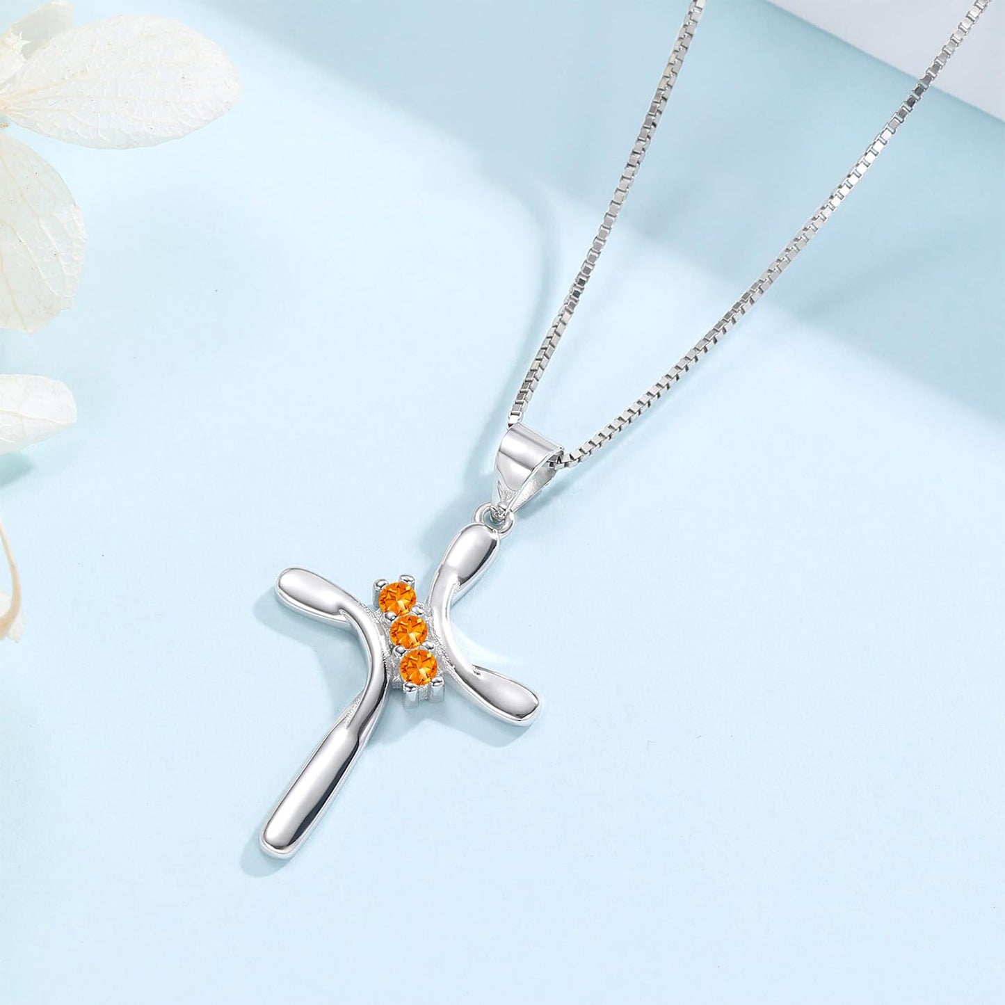 EVERU November Birthstone Necklace 925 Sterling Silver Birthstone Necklace,Silver Cross Pendant Ideal Jewelry Gift For Women