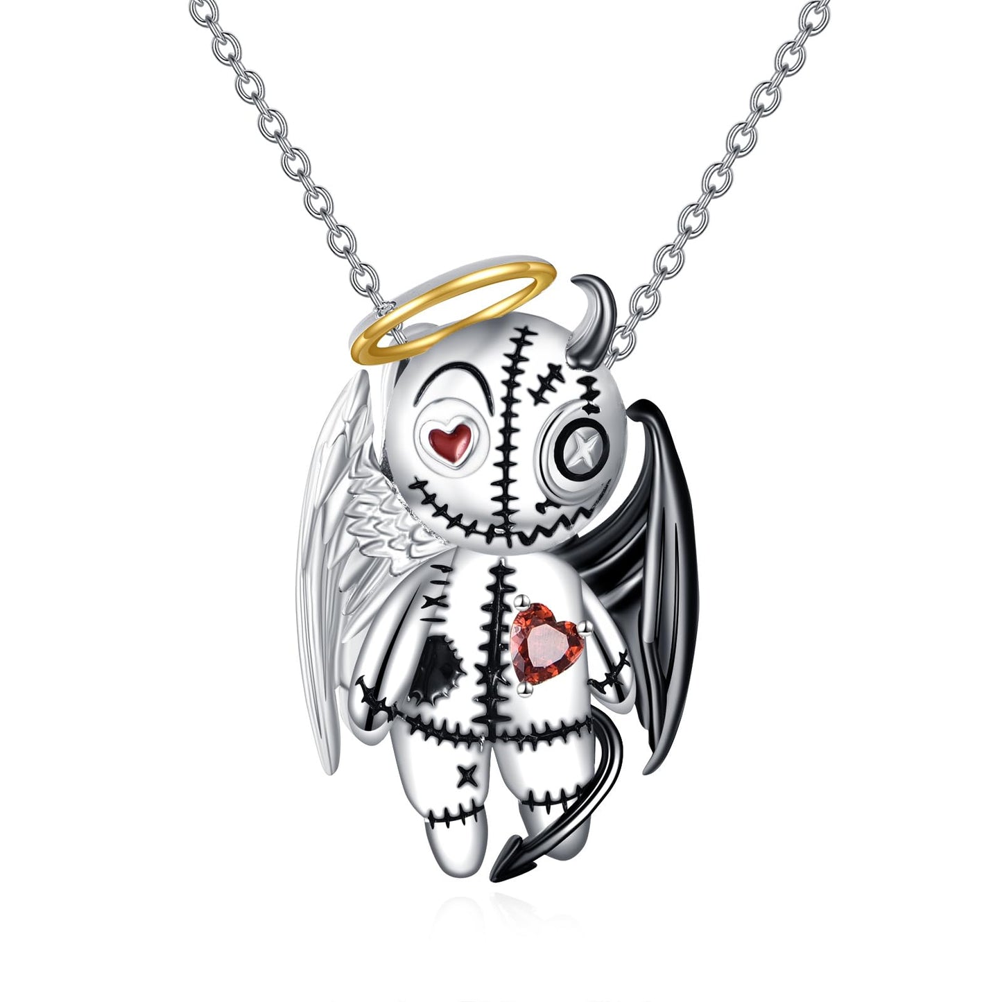 Grmdit Voodoo Doll Necklace 925 Sterling Silver Angels and Demons Voodoo Pendant Necklace Goth Dolls Jewelry Gifts for Women