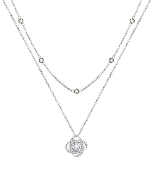 ACECHA Diamond Necklaces for Women-Dainty 18K Gold Silver Plated Choker CZ Layered Pendant with Pearl Diamond Zircon Cross Trendy Minimalist Necklace Jewelry Gifts For Women (silver-double clover)