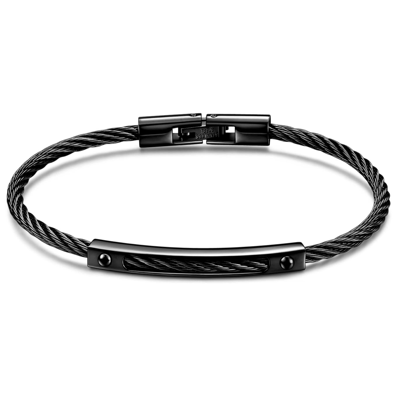 LXBQYSTO Cable Wire Twisted Cuff Bangle Bracelet For Women 14K Gold/rose/silver Stainless Steel Jewelry for Women Gift (Close-Black)