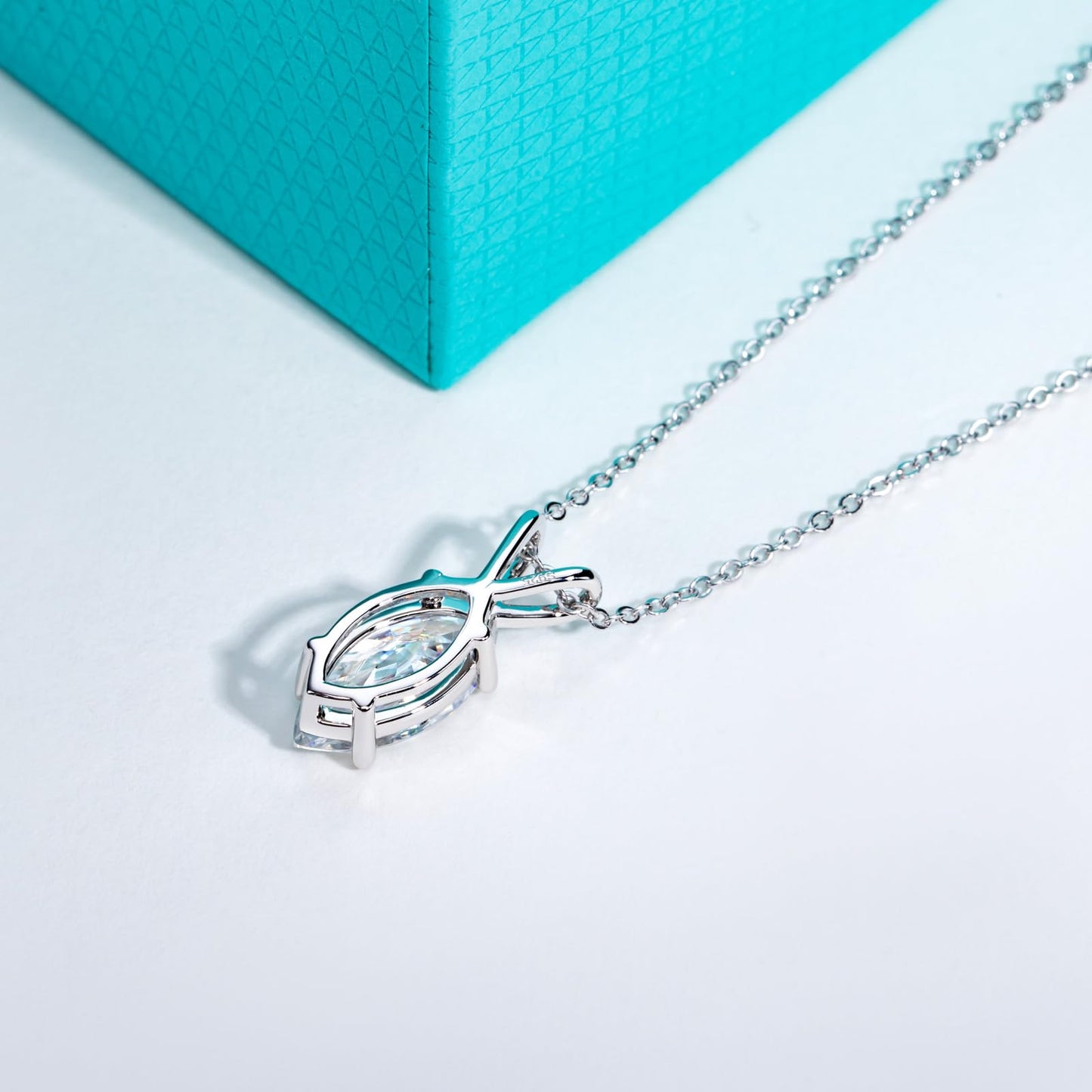 AnuClub Marquise Cut Moissanite Pendant Necklace 2CT D Color VVS1 925 Sterling Silver Everyday Wear Necklace for Women Wife Her with Certificate, 40+2+3cm Adjustable Chain