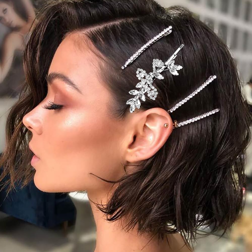 6 Pieces Rhinestone Bridal Hair Clips Leaf Wedding Hair Pins Crystal Bobby Pins Silver Hairpin Jewelry Barrette for Brides Bridesmaids Flower Girls