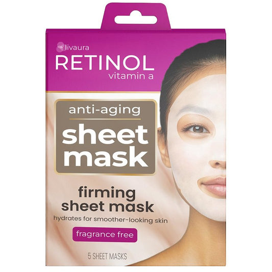LIVAURA Retinol Anti-Aging Sheet Mask – Hydrating Collagen Face Masks, Sheet Masks for Skin Care, Moisturizing Facial Mask Pack for Women, Sensitive & Dry Skin, Hydrating Face Mask