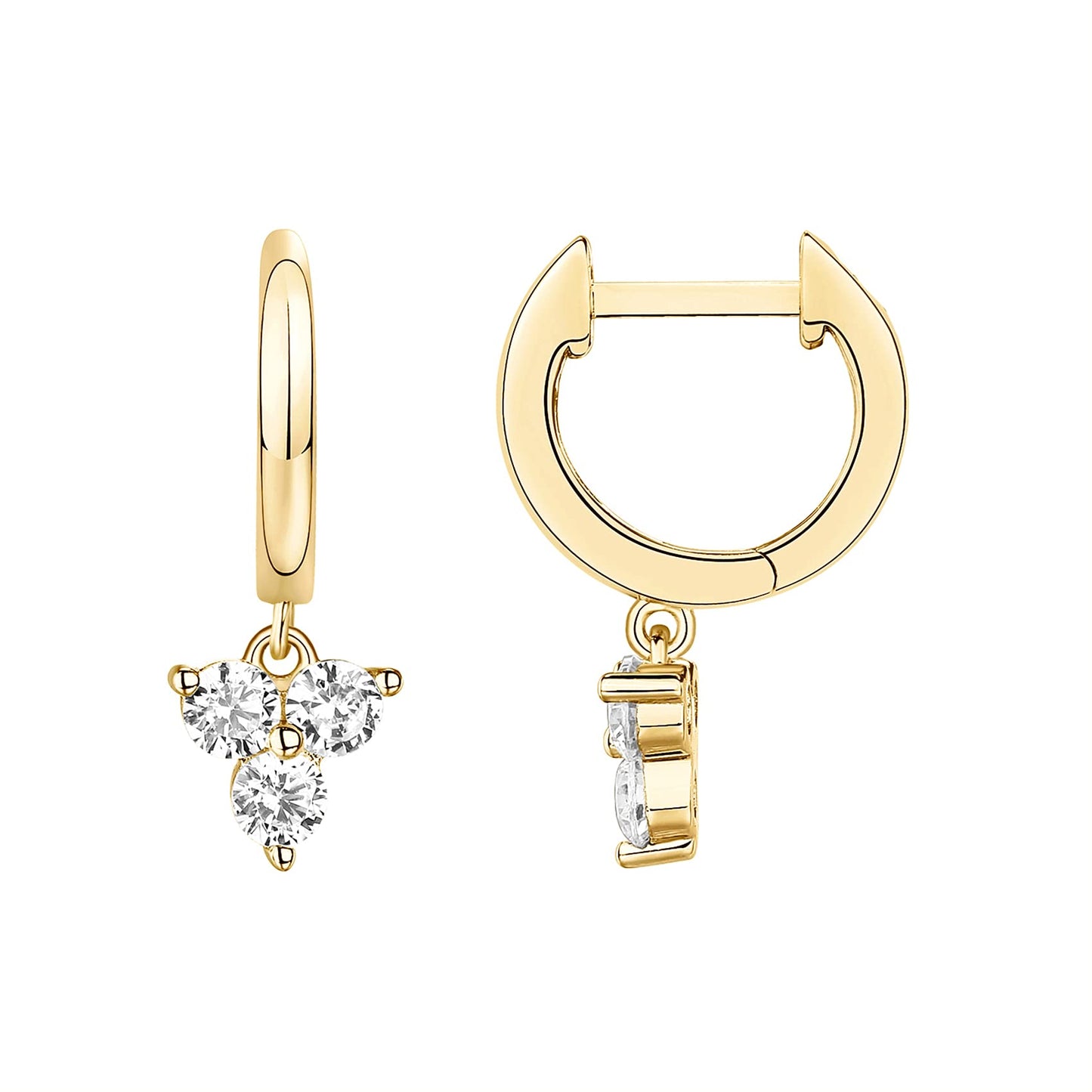 PAVOI 14K Yellow Gold Plated 925 Sterling Silver Post Huggie With Dangle | Small Gold Trendy Cluster Hinged Hoop Earrings For Women |CZ Huggie Earrings