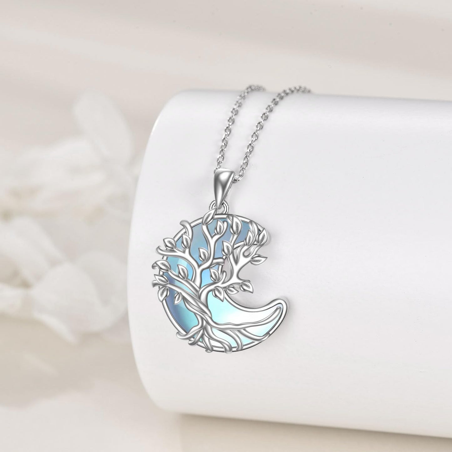 YAFEINI 925 Sterling Silver Moon Moonstone Necklace Tree of Life Pendant Necklace Jewelry for Women (VV-Tree of Life Moon Moonstone)