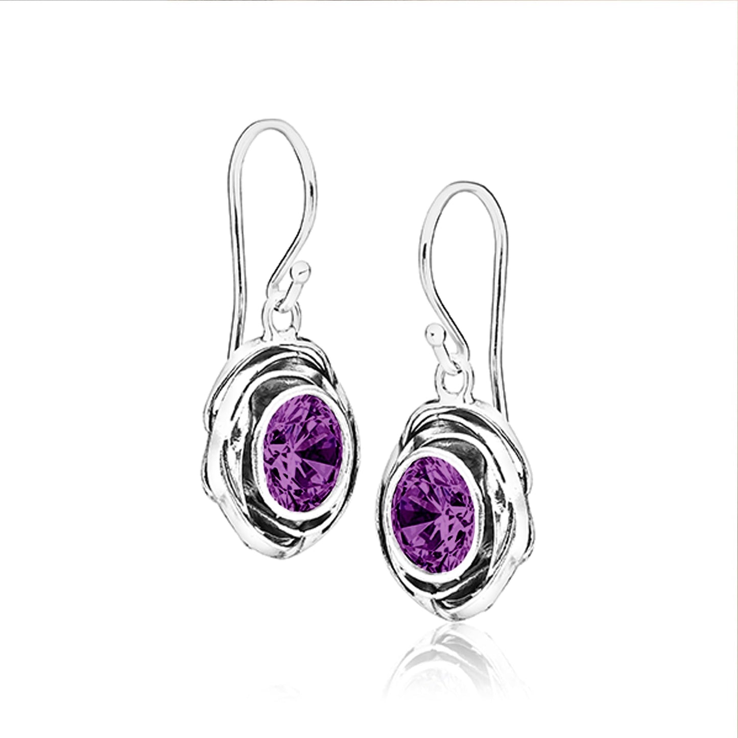 JEAN RACHEL JEWELRY 925 Sterling Silver Dangle Earrings for Women -Wire Wrap with Bezel Set Cubic Zirconia Vintage Design-Hypoallergenic Lead&Nickel Free Artisan Handcrafted Statement Earrings, Amethyst
