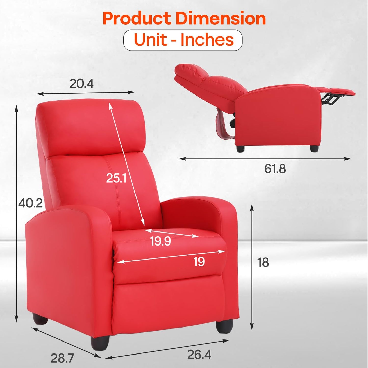 Dopinmin Recliner Chair PU Leather Massage Single Sofa Home Theater Seating Breathable Padded Reading Sofa with Footrest for Bedroom Living Room,Red