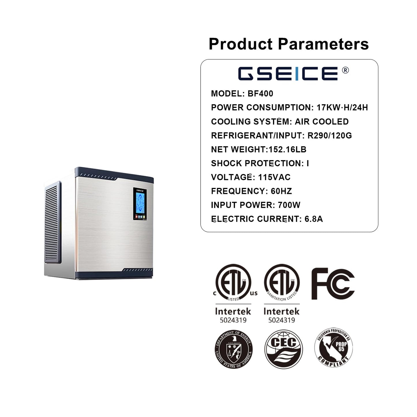 500lbs/24H Ice Machine Head Only, ETL Commercial Ice Maker for Restaurant, Ice Machine for Hotel, Ice Maker for Bar Cafe Shop Chains, DOE&CEC Energy-efficient,48 Hours Timer, Self-Cleaning