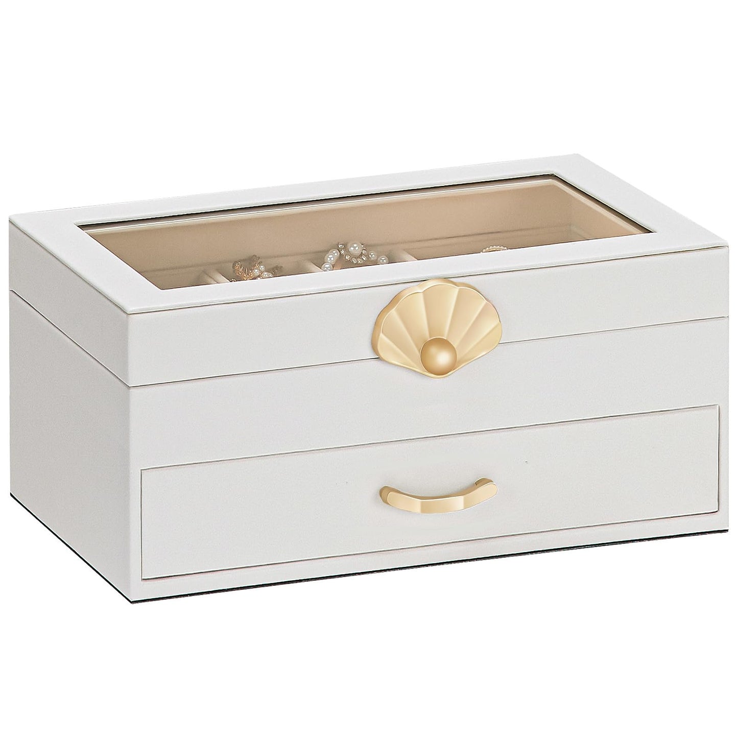Enthralite Jewelry Box with 1 Drawers: Display Organizer for Earrings Necklaces - Christmas Gifts for Girls Women (White)