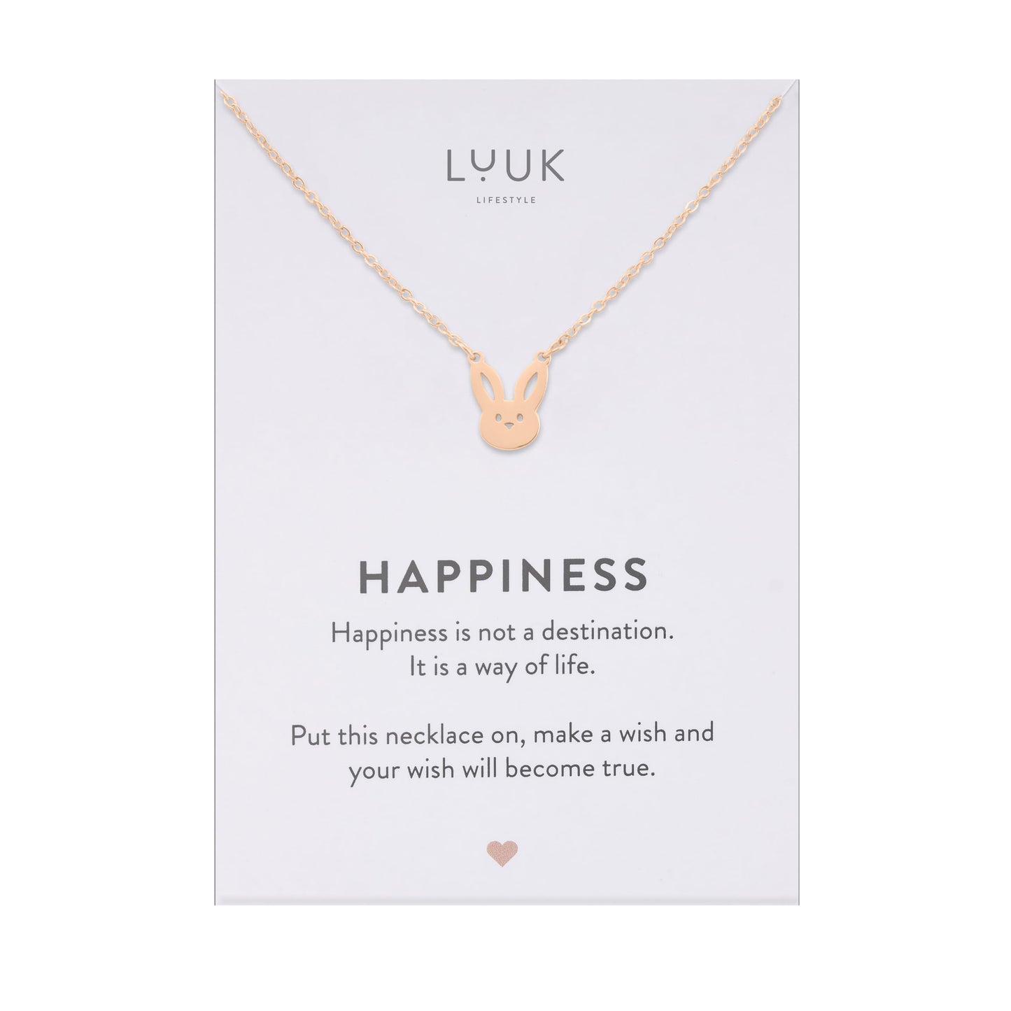 LUUK LIFESTYLE Adjustable Bunny rabbit pendant necklace, with HAPPINESS Gift Card, 19inch sturdy thin chain, waterproof, tarnish-free, Gift ideas for women, bestfriend, daughter, dainty, trendy
