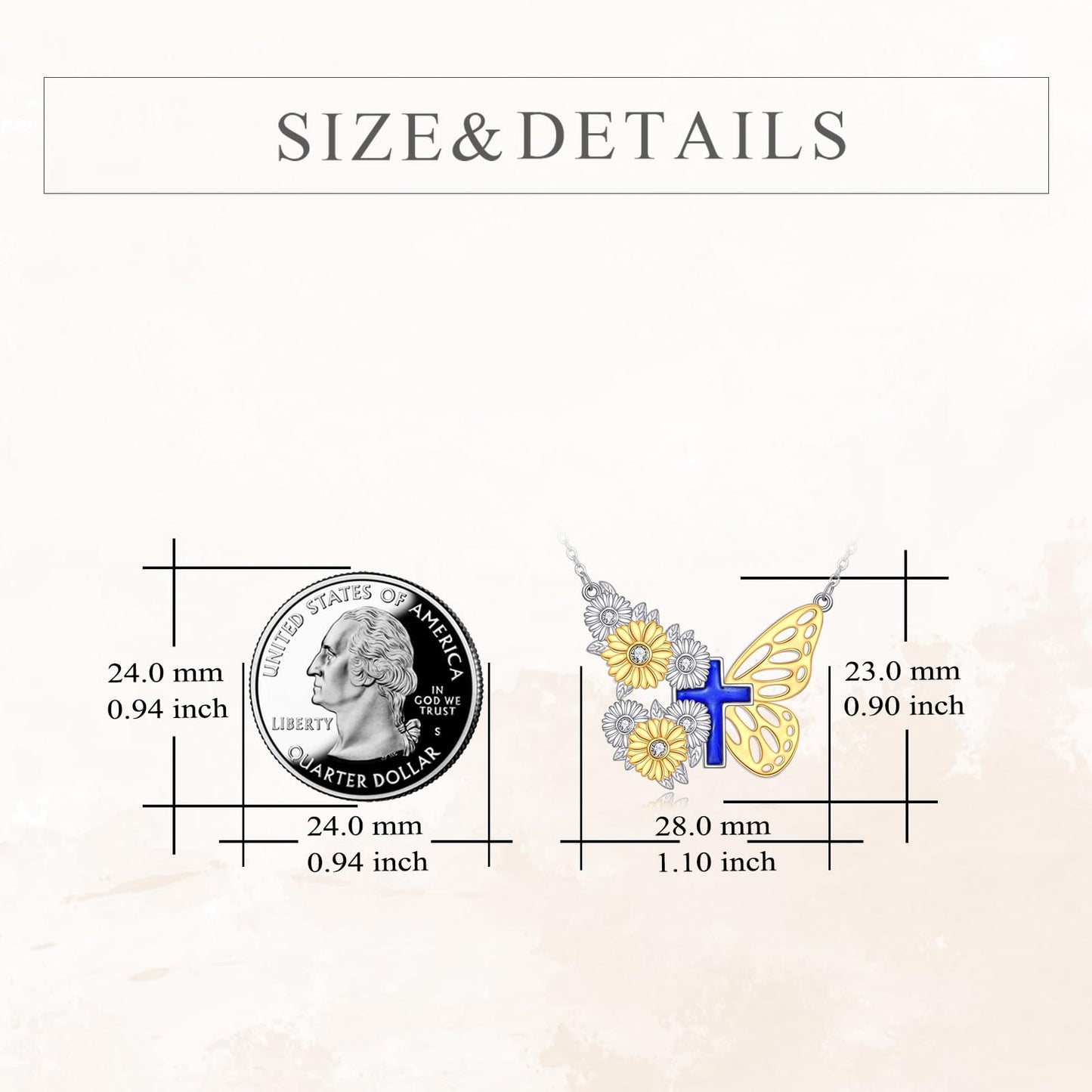 YFN Butterfly Cross Necklace Sterling Silver Sunflower Cross Pendant Necklace Christian Jewelry for Women Catholic Gifts for Women