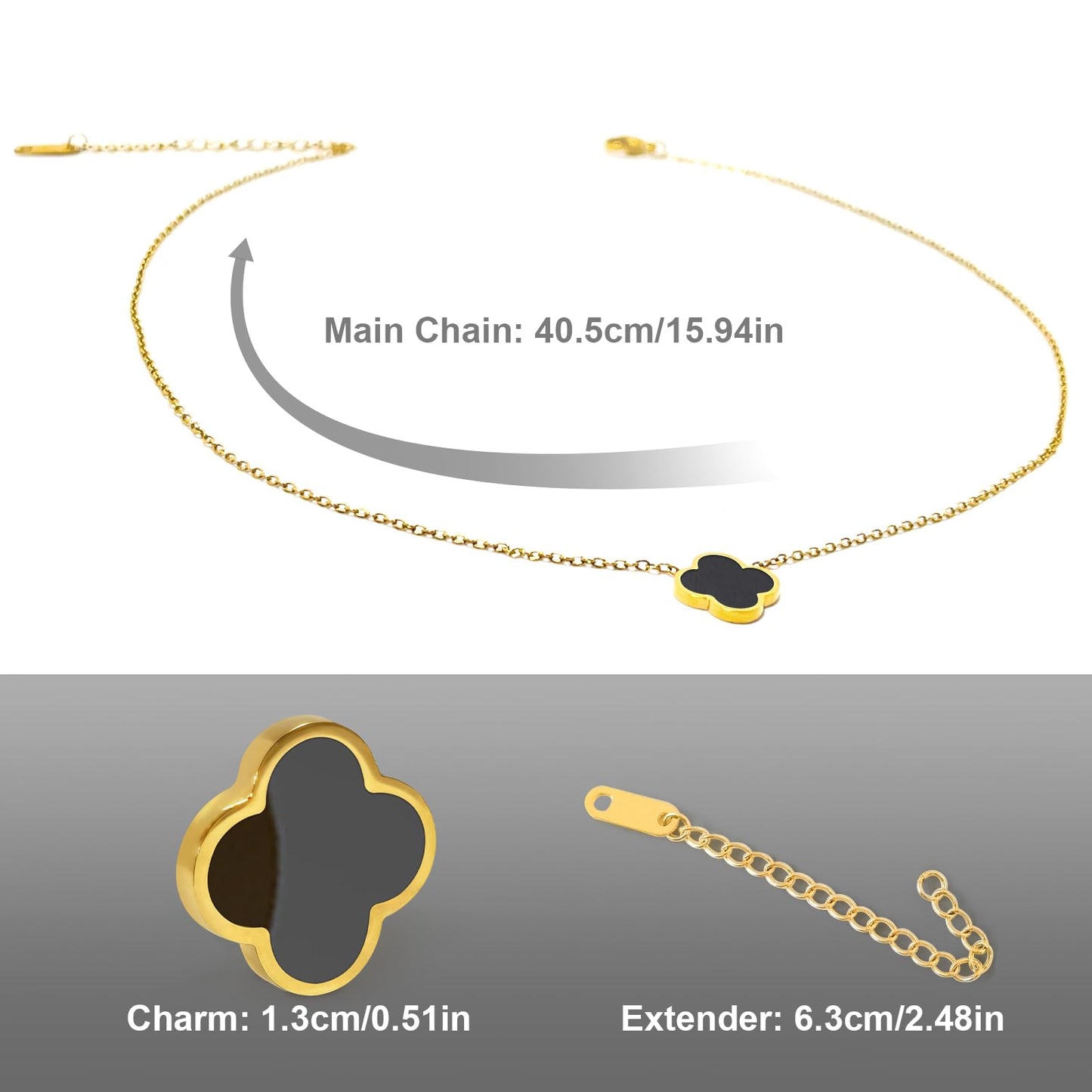 Aimétte Monette 18K Gold Plated Necklaces for Women, Dainty Lucky Four Leaf Clover Gold Necklace Set Clover Charm Necklace, Fashion Jewelry Gifts for Women Black and White