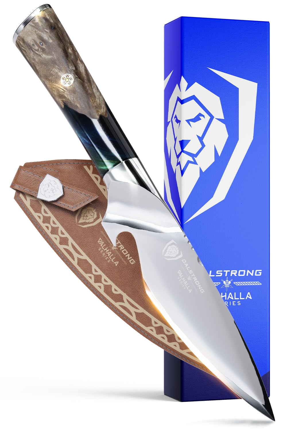 Dalstrong BBQ Piranha Knife - 6 inch - Valhalla Series - 9CR18MOV HC Steel - Celestial Resin & Wood Handle Gift Knife - Built-in Bottle Opener - Meat Cutting, Carving, Bone, Trimming - Leather Sheath