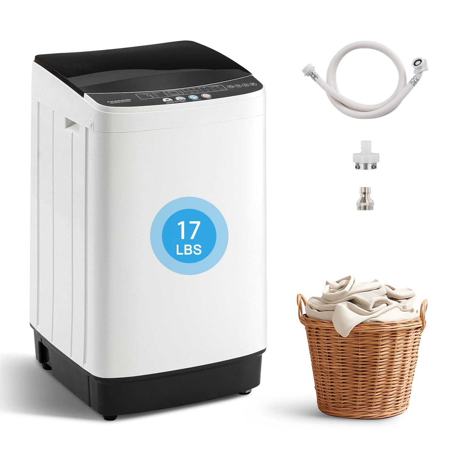 Stopsad 2.2 Cu.Ft Portable Washing Machine, Full-Automatic Electric Laundry Machine with 10 Programs, Compact Clothes Wash and Spin Combo with Stainless Steel Drum, Drain Hose for Apartment, Dorm,Home
