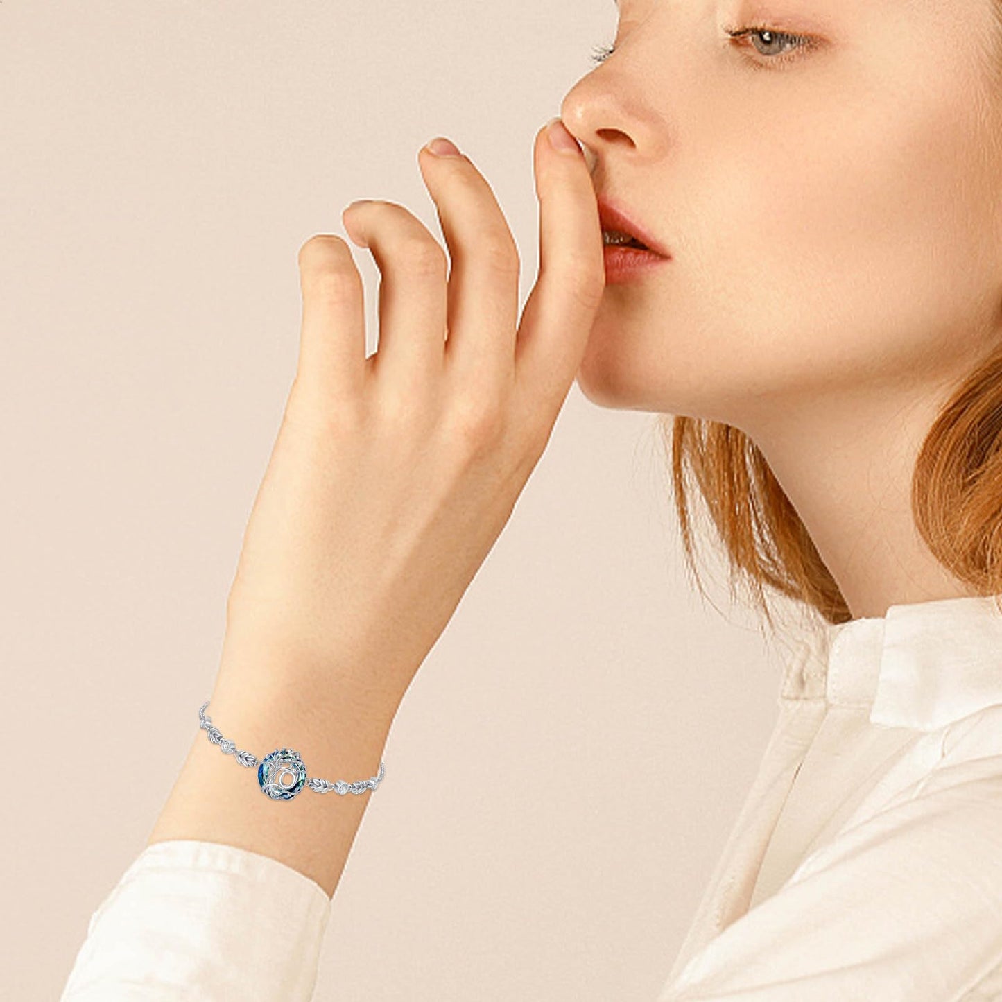 TOUPOP Tree of Life Initial Bracelet Sterling Silver Initials O Letter Link Bracelets Blue Circle Crystal Family Tree Birthday Mothers Day Jewelry Gifts for Women Mom Wife
