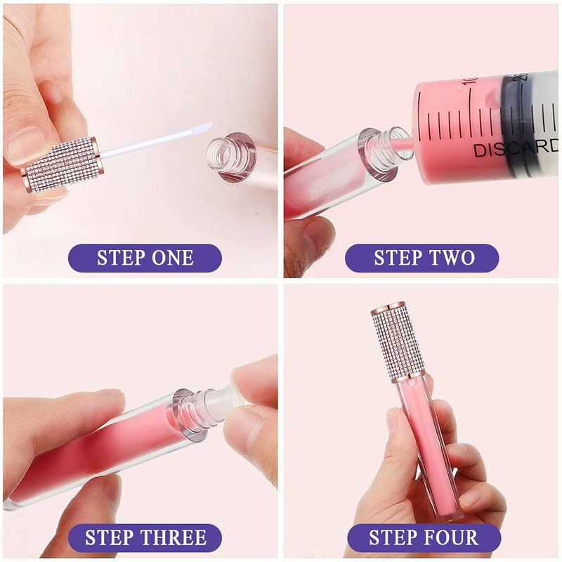 AMORIX 24 Pack Crystal Rhinestone Lip Gloss Tubes with Wand 5ml Empty Containers + Syringes + Labels