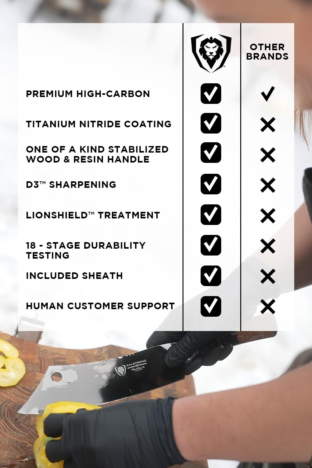 Dalstrong Chef & Cleaver Hybrid Knife - The 'Crixus' - 8 inch - 9CR18MOV HC Steel - Black Blade Titanium Coated - Resin & Wood Handle - Valhalla Series - Razor Sharp Chef's Knife - w/Leather Sheath