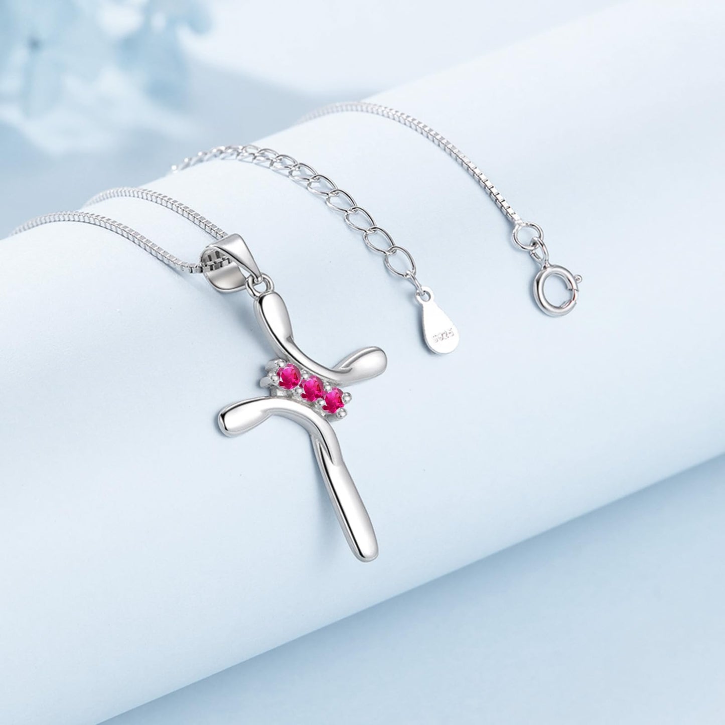 EVERU S925 Sterling Silver Cross Necklace for Women Birthstone Necklace with Cubic Zirconia 18K Gold Plated Cross Pendant Jewelry Ideal Gift Dark Red Ruby July
