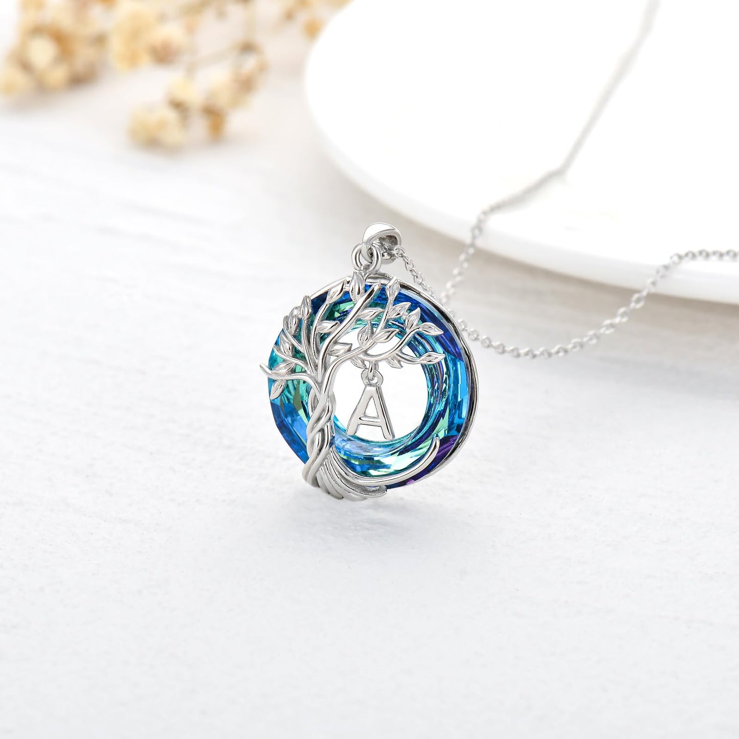 TOUPOP Tree of Life Initial Necklace Gifts for Women Sterling Silver Initial A Letter Jewelry Irish Crystal Pendant Birthday Gifts for Women Her Mom Wife Daughter