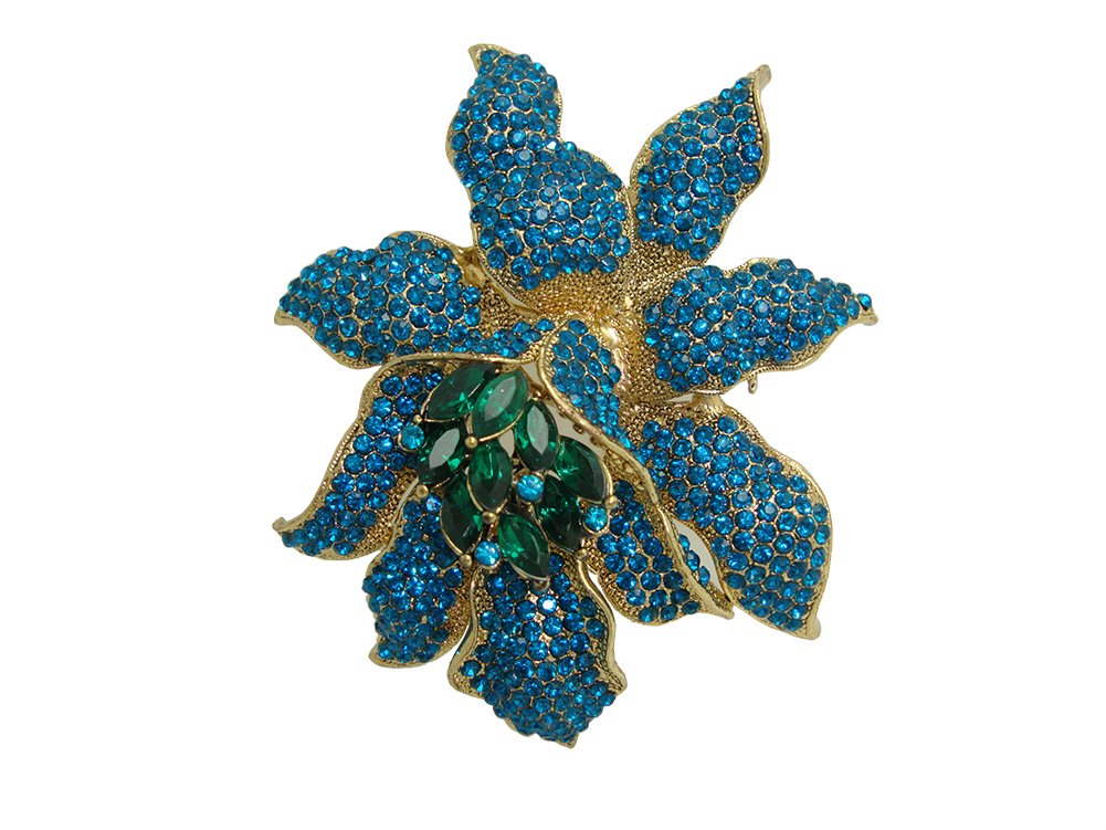 TTjewelry Classic Crystal Rhinestone Large Flowers Orchid Brooch Pins Woman Jewelry B10461600 (Green)