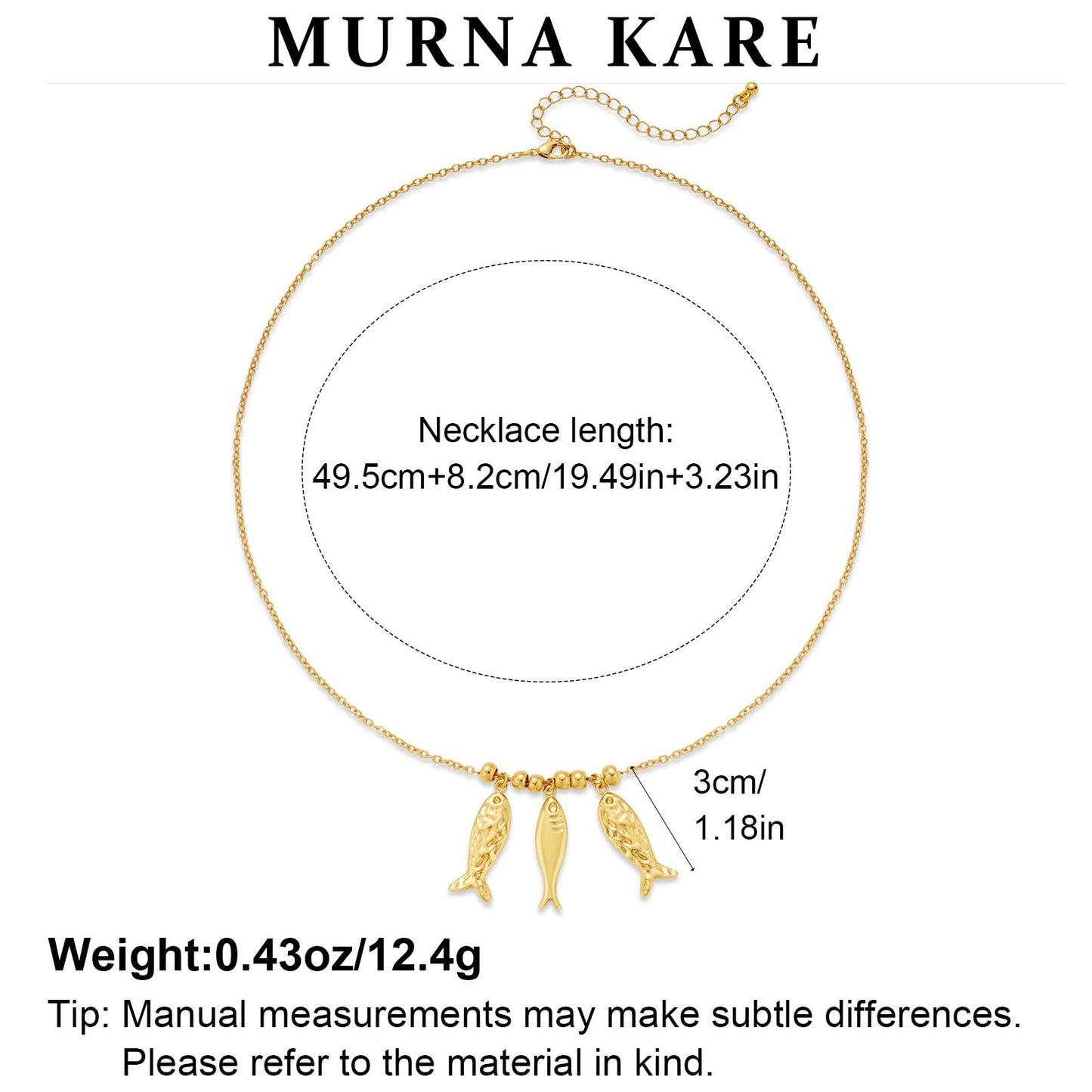 MURNA KARE Beach Fish Necklaces for Women - Beachy Gold Fish Pendant Necklace, Waterproof Ocean Summer Beach Jewelry