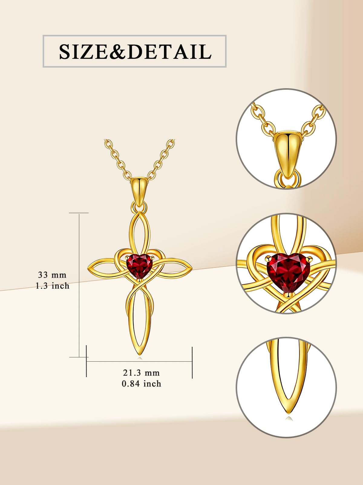 POIUY Celtic Knot Cross Birthstone Necklace for Women 14K Gold Dainty Irish Infinity Heart Pendant Cross Jewelry Anniversary Valentines Birthday Mothers Day Gifts for Mom Wife Her