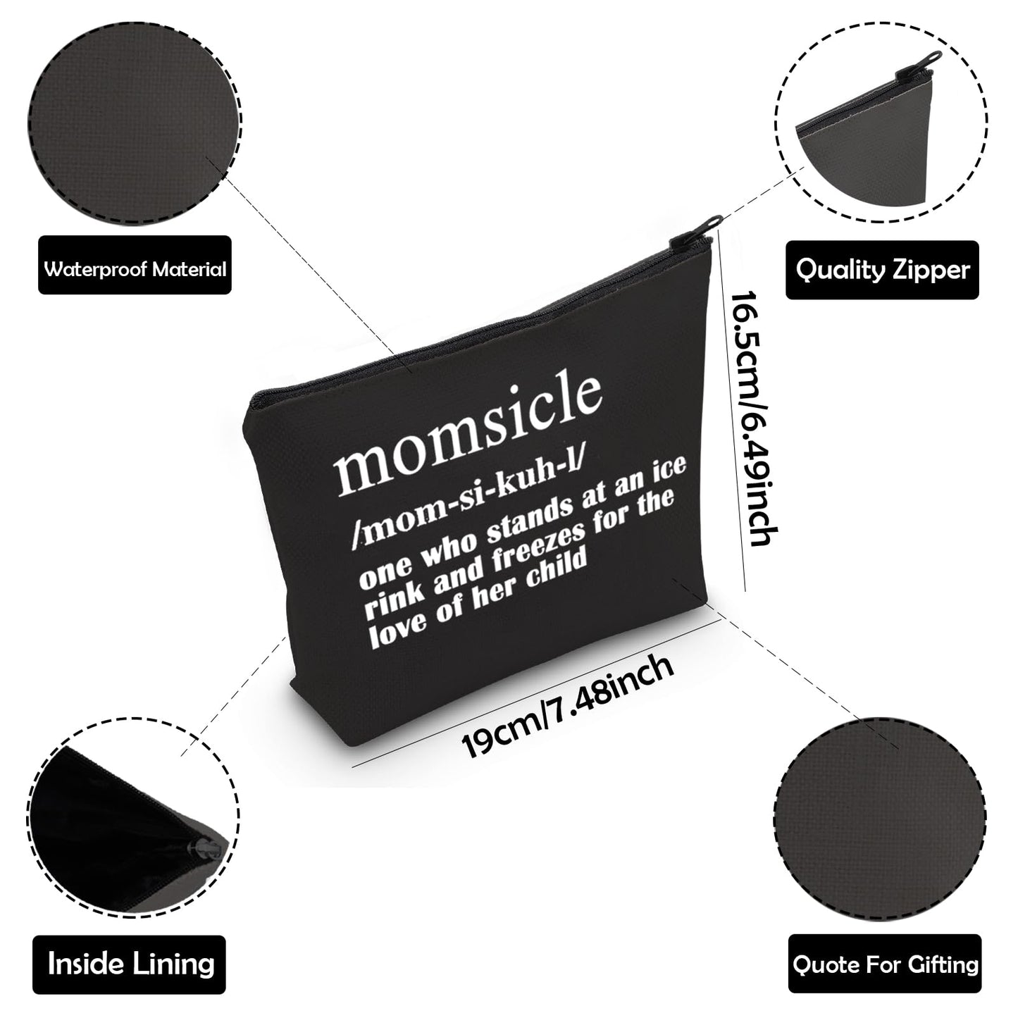 ZJXHPO Hockey Mom Survival Kit Momsicle Makeup Bag With Zipper Momsicle Definition Accessories Bag Mother's Day Gift For Hockey Lover Toiletry Bag (BL Momsicle)