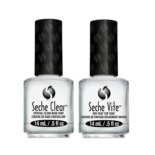 Seche Clear Base Coat and Top Coat Duo Pack – Nail Strengthening & Long-Lasting, Nail Polish, Manicure Set, 14 mL Each