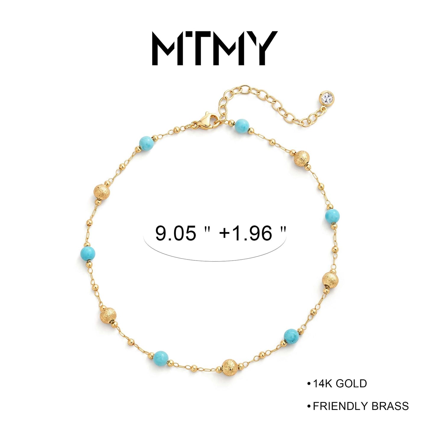 MTMY Gold Anklets for Women 14K Gold Plated Tiny Bead Anklet Green Rose Colorful Cubic Zirconia Tassel Foot Chain Dainty Adjustable Cute Summer Beach Boho Anklets Jewelry(turquoise ball)