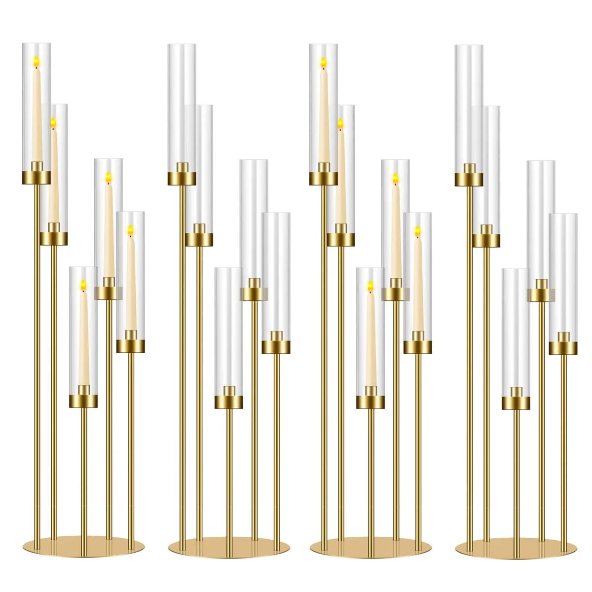 35in 4 Set Gold Candelabra Candle Centerpieces for Tables Candlesticks Holder Wedding Centerpieces Table Decorations Fit 0.9" LED Candle"
