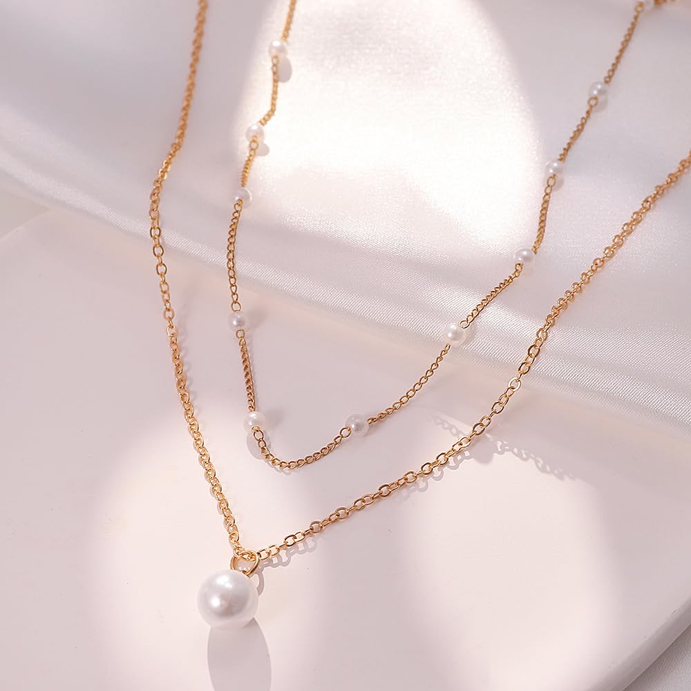 JELLYSEE Gold Necklaces for Women - 14K Gold Plated Layering Necklaces Trendy Circle Paperclip Chain Pendant Choker Necklace, Simple Diamond Cross Bow Jewelry Set Gifts for Women