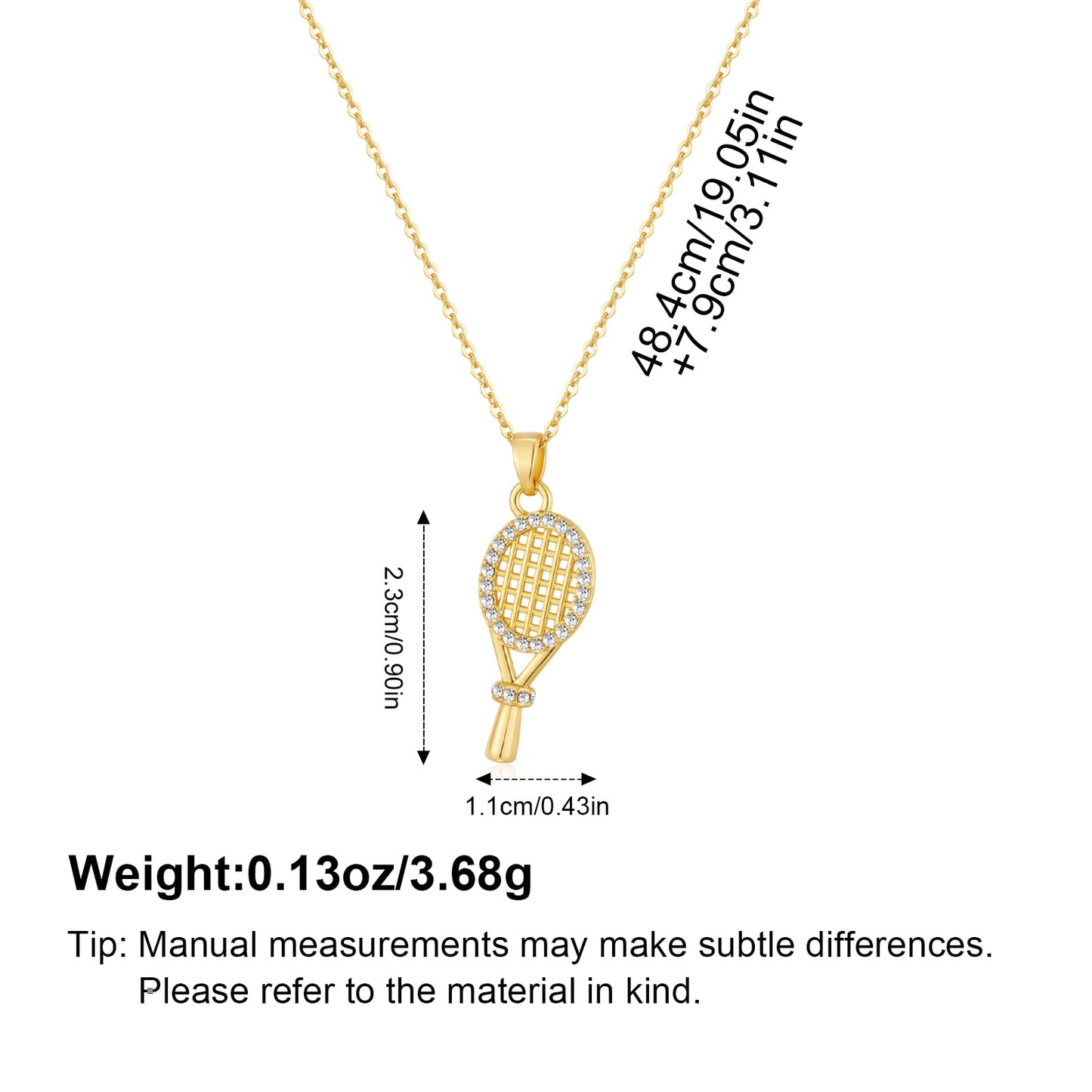 YUJIE 14k Gold Plated Tennis Racket Necklace for Women, Sparkle Cubic Zirconia Tennis Pendant Charm, Dainty Sport Themed Jewelry Gifts for Players & Coach