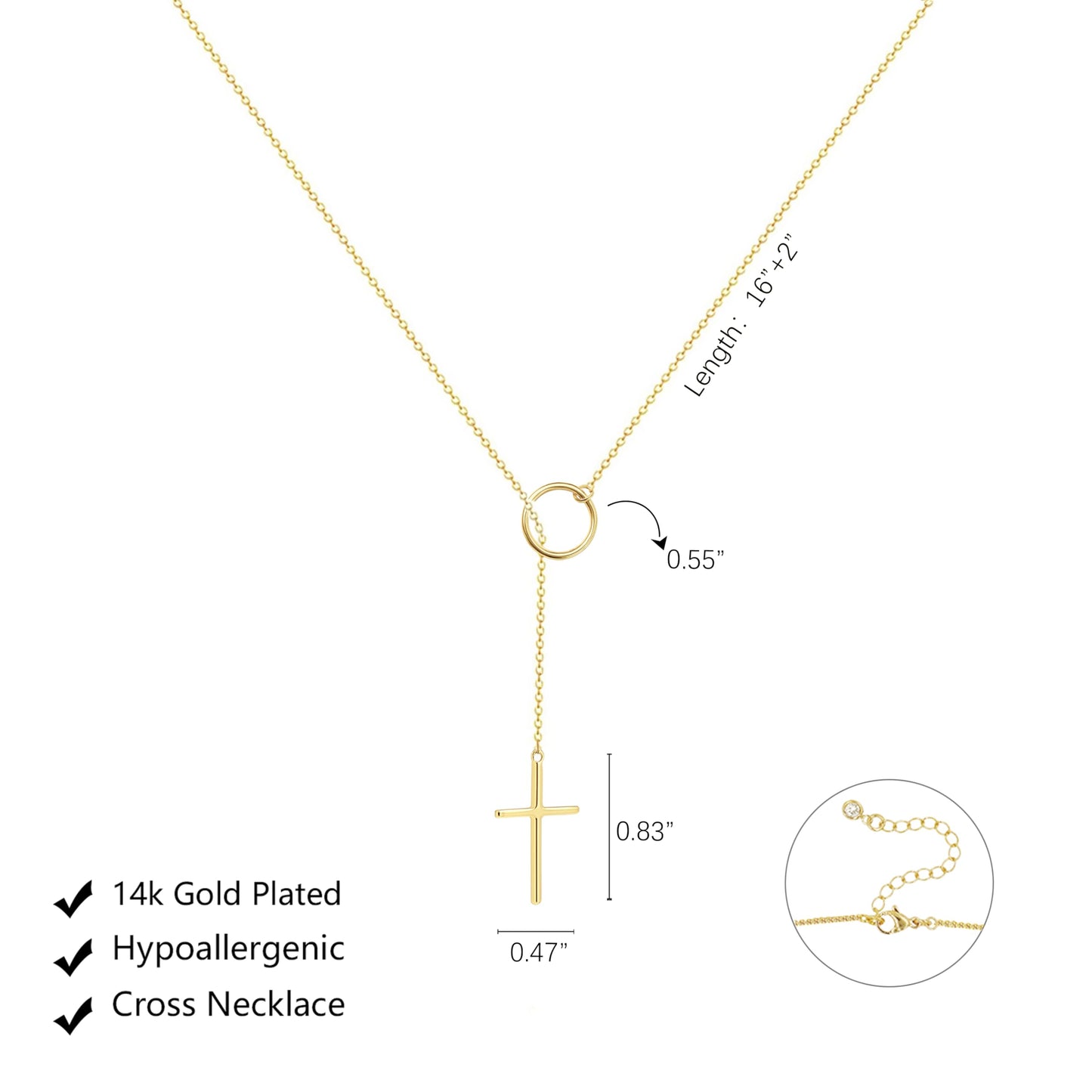 HERIER Cross Necklace for Women Dainty Gold Lariat Necklace 14k Gold Plated Simple Choker Necklaces for Women Trendy Gold Necklaces Jewelry Gifts