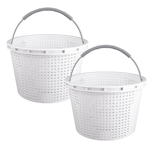 ZTTM 8" Pool Skimmer Basket for Inground Pool Compatible with Pentair U-3 Skimmer Basket 08650-0007 and Hayward SP1070 Pool Basket Stainless Steel Handle Rubber Grip & Built in Weighting White 2 Pack