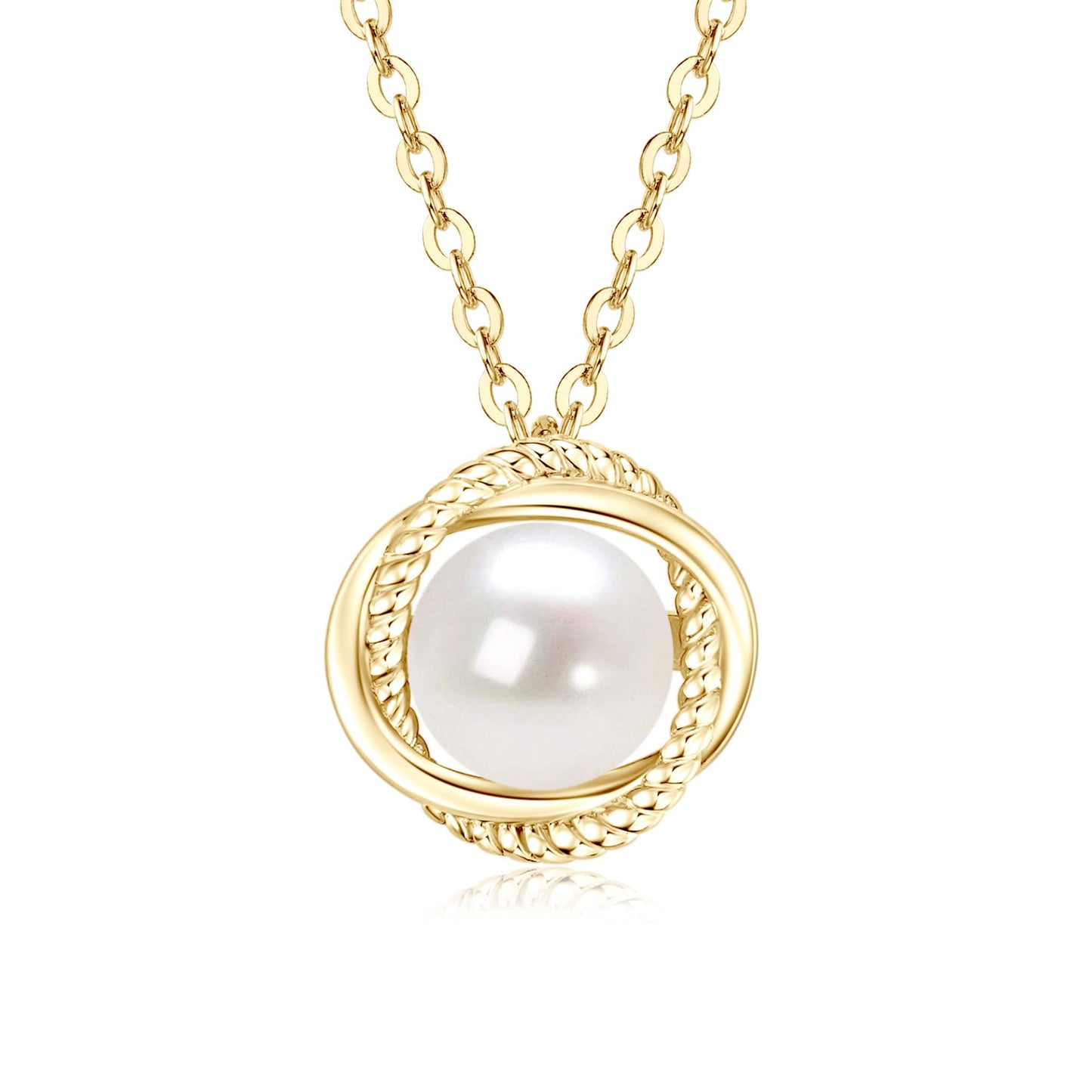DENGGUANG Freshwater Pearl Pendant Necklace for Women, 925 Sterling Silver Single Pearl Necklace With Adjustable Chain, Wedding Birthday Jewelry for Her (Gold)