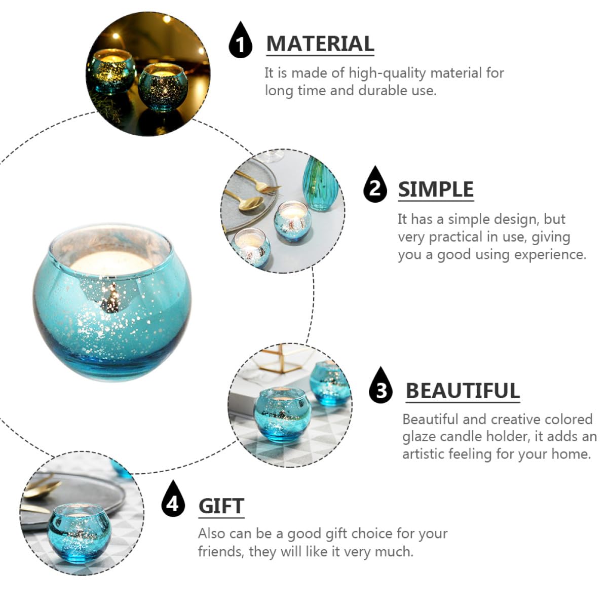 SOLUSTRE 12pcs Glass Candle Holders with Blue Dot Pattern Decorative Hollow Candle Cups for Home Décor Table Centerpiece Modern Minimalist Design