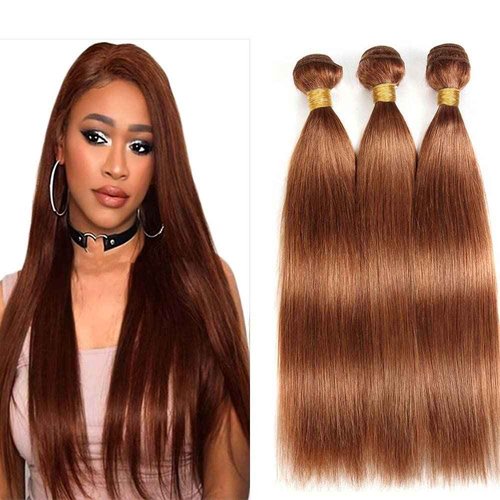 Giginger Brazilian Human Hair Bundles 20 22 24 Inch Color 30 Light Brown Straight Bundles Human Hair Straight Unprocessed Virgin Quick Weave Hair for Black Women