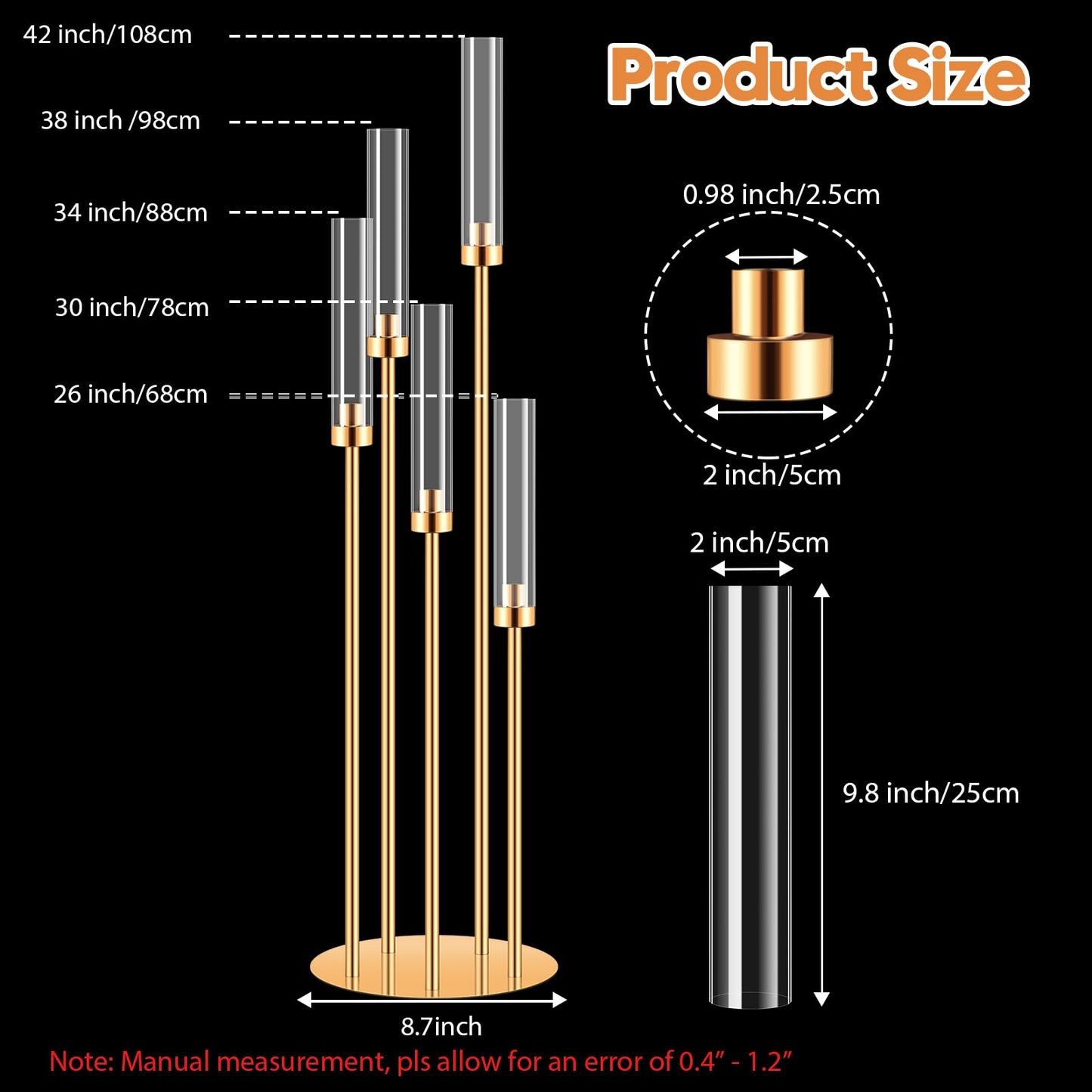 2 Sets Candelabra Centerpieces for Tables,42'' Tall 5 Arms Candlesticks Holder with Lampshade,Wedding Centerpieces,Gold Candle Holders for Wedding,Home Decoration Housewarming Gift,Fit LED Candles