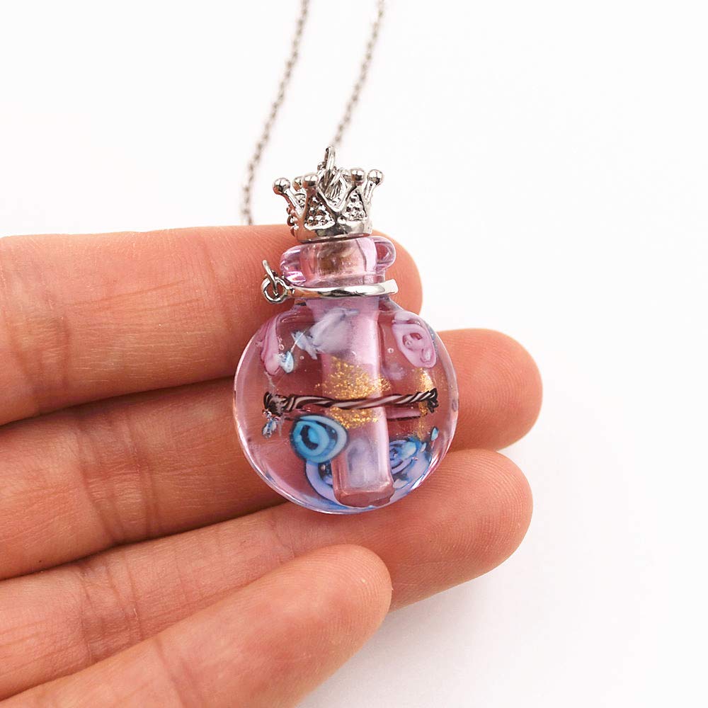 Stainless Steel Colored Glass Pendant Necklace Diffuser Perfume Pendant Aromatherapy Charms (Peacock Blue)