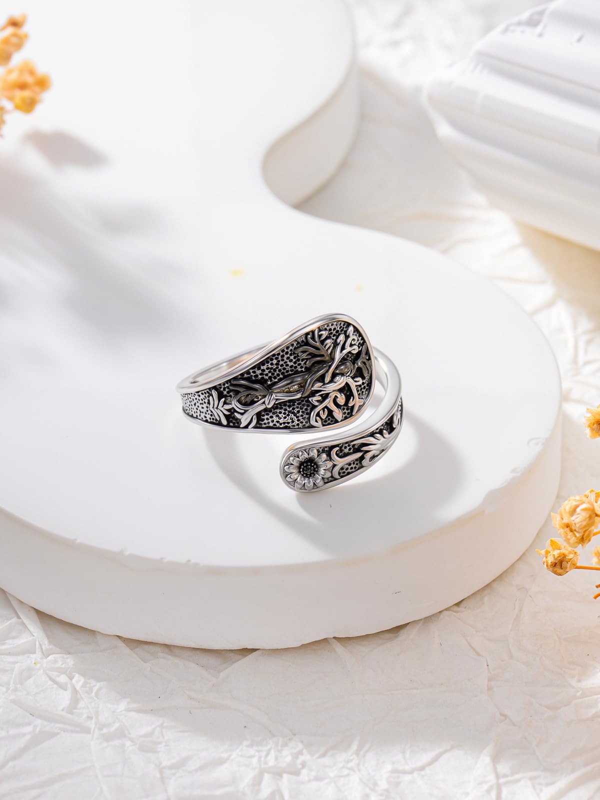 Midari Couple Spoon Rings for Women 925 Sterling Silver Couple Adjustable Tree of Life Rings Abalone Open Spoon Thumb Rings Valentines Day Jewelry for Women Men Birthday Valentines Day Gifts