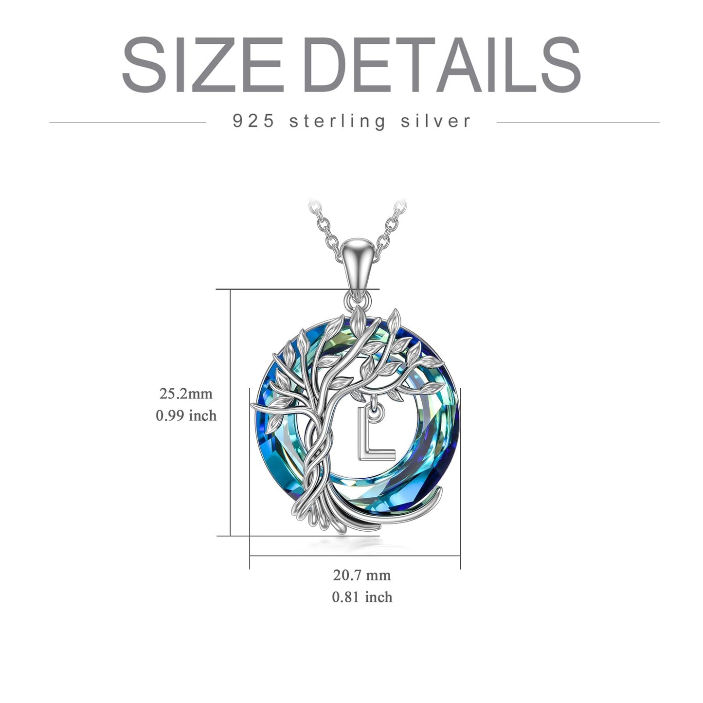 TOUPOP Tree of Life Initial Necklace Gifts for Women Sterling Silver Initial L Letter Jewelry Irish Crystal Pendant Birthday Gifts for Women Her Mom Wife Daughter
