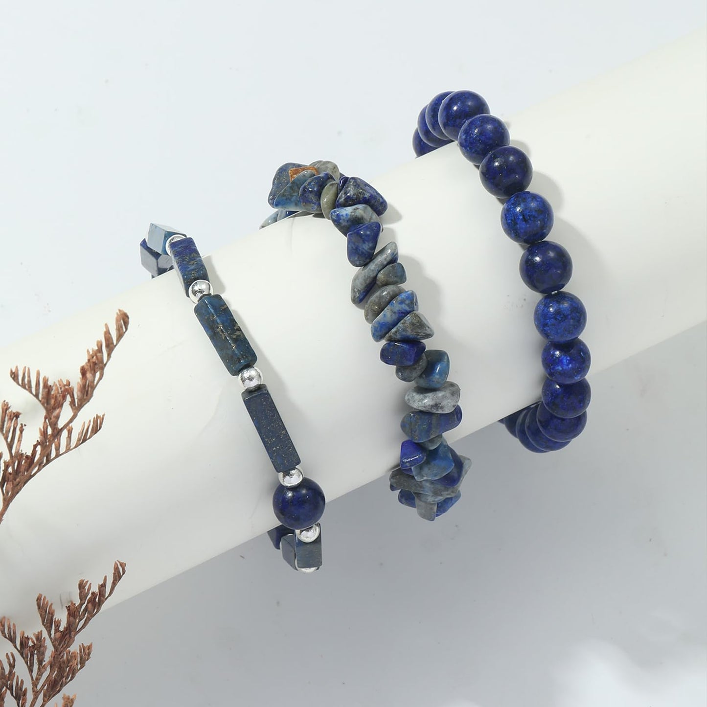 IVY TAILI 3 Pcs Lapis Lazuli Bracelet for Women 8mm Round Lapis Lazuli Stone Bracelet Healing Crystal Stone Beaded Bracelets Gemstone Bracelet Protection Bracelet Gift for Women Men